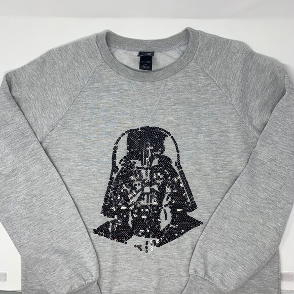 Disney‎ Star Wars Black Sequin Darth Vader Grey Women's Sweatshirt Size Medium - Picture 1 of 7